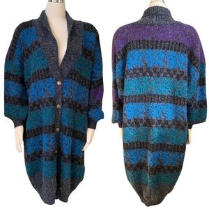 Vintage French Connection Long Cardigan Sweater Dress - 80s